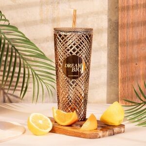 Rachel Miriam Metallic Gold Diamond Textured Tumbler NIB